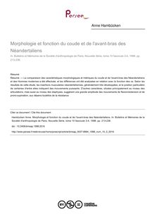 Morphologie et fonction du coude et de l avant-bras des Néandertaliens - article ; n°3 ; vol.10, pg 213-236
