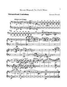 Partition violoncelles / Basses, Slavonic Rhapsodies, Slovanské rapsodie par Antonín Dvořák