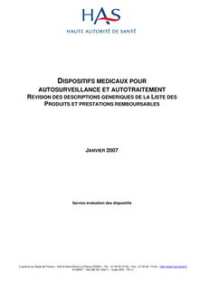 Evaluation des dispositifs médicaux pour autosurveillance et autotraitement du diabète - Rapport d évaluation des dispositifs médicaux pour autosurveillance et autotraitement