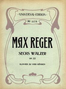 Partition couverture couleur, 6 valses, Op.22, Reger, Max