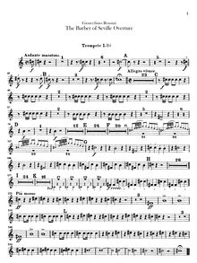 Partition trompette 1, 2 (en A)Transposed parties en B♭, Il barbiere di Siviglia, ossia L inutile precauzione