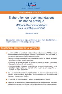 Recommandations pour la pratique clinique (RPC) - Fiche méthodologique - Recommandations pour la pratique clinique - 4 pages
