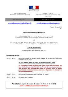 Invitation presse: Arnaud Montebourg sur le Paquebot MSC Preziosa, site STX - 13 mars 2013