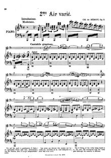 Partition violon et partition de piano, Air avec Variations No.2, Op.2