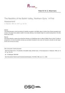The Neolithic of the Balikh Valley, Northern Syria : A First Assessment - article ; n°1 ; vol.15, pg 122-134