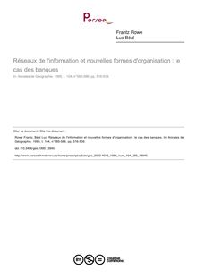 Réseaux de l'information et nouvelles formes d'organisation : le cas des banques - article ; n°585 ; vol.104, pg 516-539