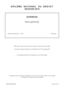  Brevet 2019 : le sujet de l épreuve de sciences (SVT et Physique-chimie)