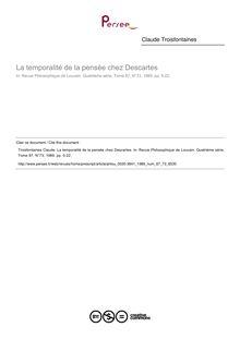 La temporalité de la pensée chez Descartes - article ; n°73 ; vol.87, pg 5-22