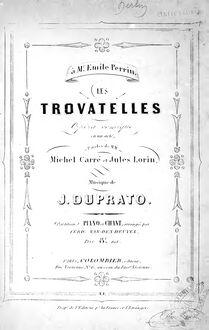 Partition complète, Les trovatelles, Opéra comique en un acte, Duprato, Jules