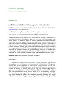 Sex differences in the use of indirect aggression in adult Canadians