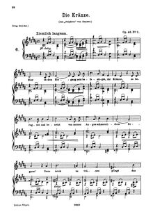 Partition No.1 Die Kränze (filter), 4 chansons, Brahms, Johannes