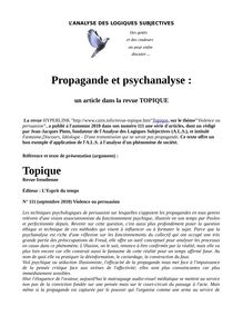 Propagande et psychanalyse : un article dans la revue TOPIQUE