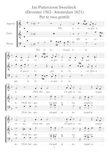 Partition Per te rosa gentile, partition complète alla quinta bassa pour 3 voix ou enregistrements ATB, Rimes francaises et italiennes