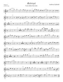 Partition ténor viole de gambe 1, octave aigu clef, Caro dolce ben mio par Andrea Gabrieli