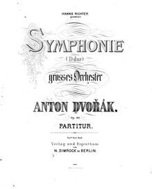 Partition complète, Symphony No.6, Symfonie č.6, D major, Dvořák, Antonín