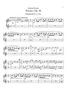 Partition clarinette 1/2 (A), Pavane, Op.50, F♯ minor, Fauré, Gabriel