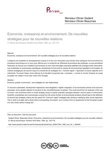 Économie, croissance et environnement. De nouvelles stratégies pour de nouvelles relations - article ; n°1 ; vol.44, pg 143-176