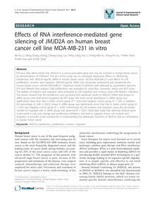 Effects of RNA interference-mediated gene silencing of JMJD2A on human breast cancer cell line MDA-MB-231 in vitro