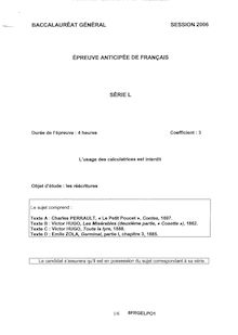 Epreuve anticipée du bac de français : Sujet du bac L 2006