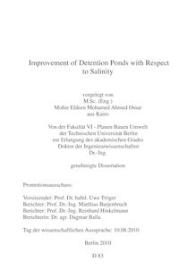 Improvement of detention ponds with respect to salinity [Elektronische Ressource] / vorgelegt von Mohie Eldeen Mohamed Ahmed Aly Omar
