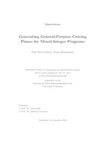 Generating general-purpose cutting planes for mixed-integer programs [Elektronische Ressource] / Franz Wesselmann