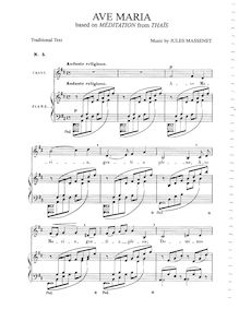 Partition complète of Ave Maria(D Major: medium ou haut voix et piano), Thaïs