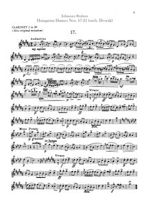 Partition clarinette 1, 2 (en A)Transposed parties en B♭, 21 Hungarian Dances (orchestre)