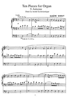 Partition I, Antienne dans Le Mode Ecclésiastique, 10 pièces pour orgue