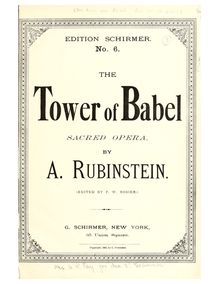 Partition Incomplete Score, Der Thurm zu Babel, The Tower of Babel, Sacred Opera in One Act. Oratorio.