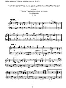 Partition complète, 13 Variations on a Theme of A. Hüttenbrenner, D.576 par Franz Schubert