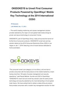 OKIDOKEYS to Unveil First Consumer Products Powered by OpenWays  Mobile Key Technology at the 2014 International CES®