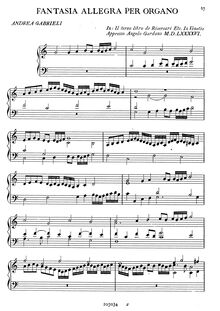 Partition complète, Fantasia Allegra per Organo, Gabrieli, Andrea