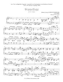 Partition complète, Doppelfuge aus “Der wohlgeübte Organist - Auswahl von Nachspielen verschiedener Meister” von G. W. Körner