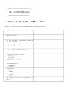I - CONNAITRE LA CONVENTION DE STAGE : STAGE EN ENTREPRISE