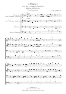 Partition complète, Fanfares pour des Trompettes, Timbales, Violons et Hautbois. Première Suitte