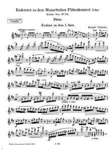 Partition flûte , partie, Cadenzas to Mozart flûte Concertos, Tillmetz, Rudolf