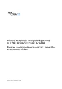 Inventaire des fichiers de renseignements personnels de la Régie de l 'assurance maladie du Québec
