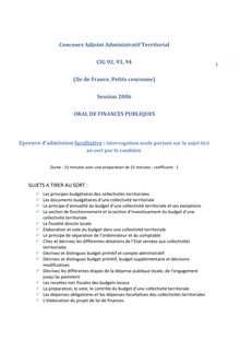 Oral d admission facultatif - Finances publiques 2006 Concours externe interne 3ème voie Adjoint administratif territorial de 1ère classe