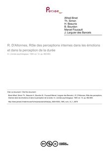 R. D Allonnes, Rôle des perceptions internes dans les émotions et dans la perception de la durée - compte-rendu ; n°1 ; vol.12, pg 662-663