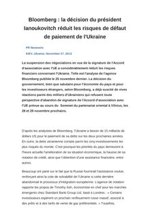 Bloomberg : la décision du président Ianoukovitch réduit les risques de défaut de paiement de l Ukraine