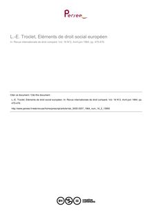 L.-E. Troclet, Eléments de droit social européen - note biblio ; n°2 ; vol.16, pg 475-476
