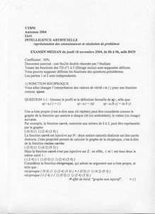 Intelligence artificielle : initiation 2004 Génie Informatique Université de Technologie de Belfort Montbéliard
