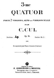 Partition Title page, corde quatuor No.3, Troisième quatour, E♭ major