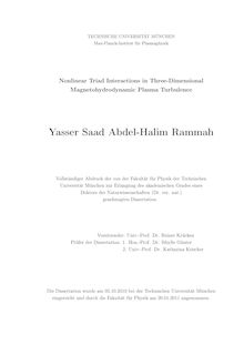 Nonlinear triad interactions in three-dimensional magnetohydrodynamic plasma turbulence [Elektronische Ressource] / Yasser Saad Abdel-Halim Rammah