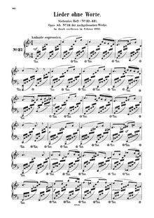 Partition complète, chansons Without Words Op.85, Mendelssohn, Felix par Felix Mendelssohn