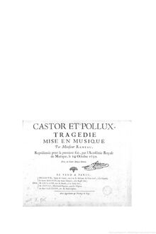 Partition complète, Castor et Pollux, Rameau, Jean-Philippe par Jean-Philippe Rameau