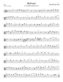 Partition ténor viole de gambe 1, alto clef, Madrigali di Rinaldo del Melle, gentilhumo fiamengo, a sei voci : Novamente composti & dati im luce