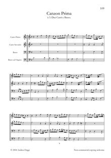 Partition complète, Canzon Prima à 3 Due Canti e Basso, Frescobaldi, Girolamo