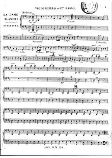 Partition violoncelles / Basses, La dame blanche, Opéra-comique en trois actes