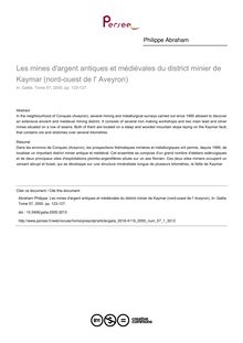 Les mines d argent antiques et médiévales du district minier de Kaymar (nord-ouest de l  Aveyron) - article ; n°1 ; vol.57, pg 123-127
